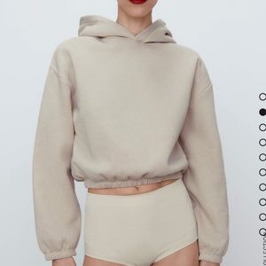 ZARA tan brown beige crop hoodie